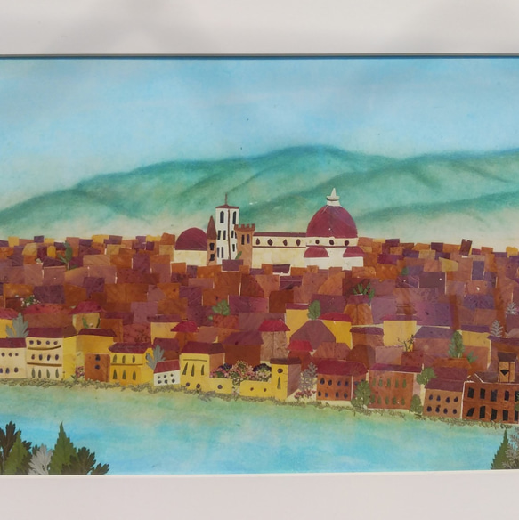 イタリア　フィレンツェの町並み　押し花額 