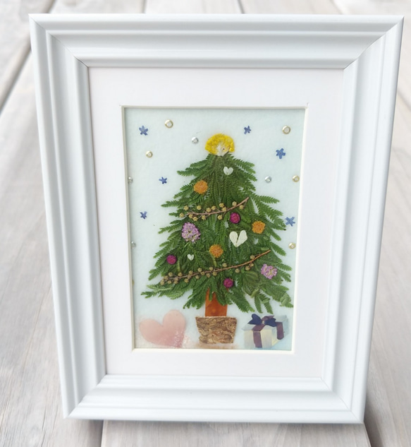 押し花アート❉銀世界のクリスマス❉押し花額 インテリア雑貨 額縁 クリスマス 押し花アート❉銀世界のクリスマス❉押し花額 インテリア雑貨