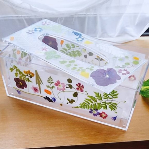 再販】ボタニカルデザイン 押し花 ティッシュケース ティッシュケース