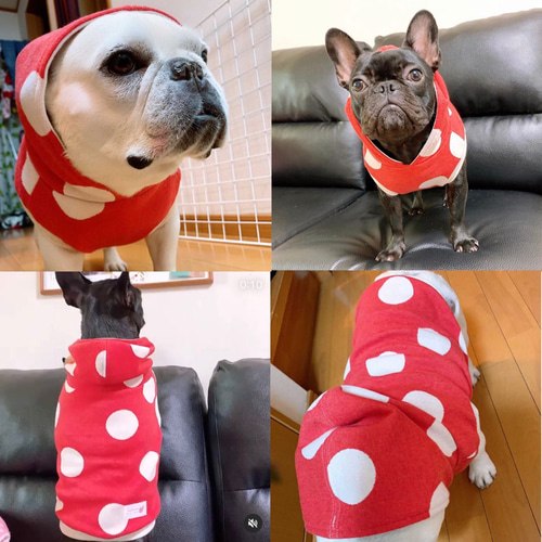 lulululuckyさま専用　フレブル服　いちご裏起毛　タンクトップ 犬 服 夏 タンクトップ フレブルピンク フラミンゴ フレンチ
