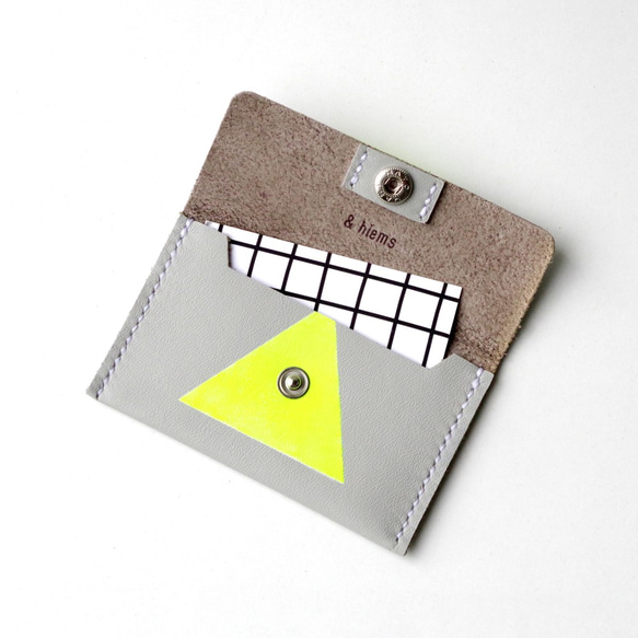 カードケース/名刺入れ (さんかく neon yellow) 本革 レザー 3枚目の画像