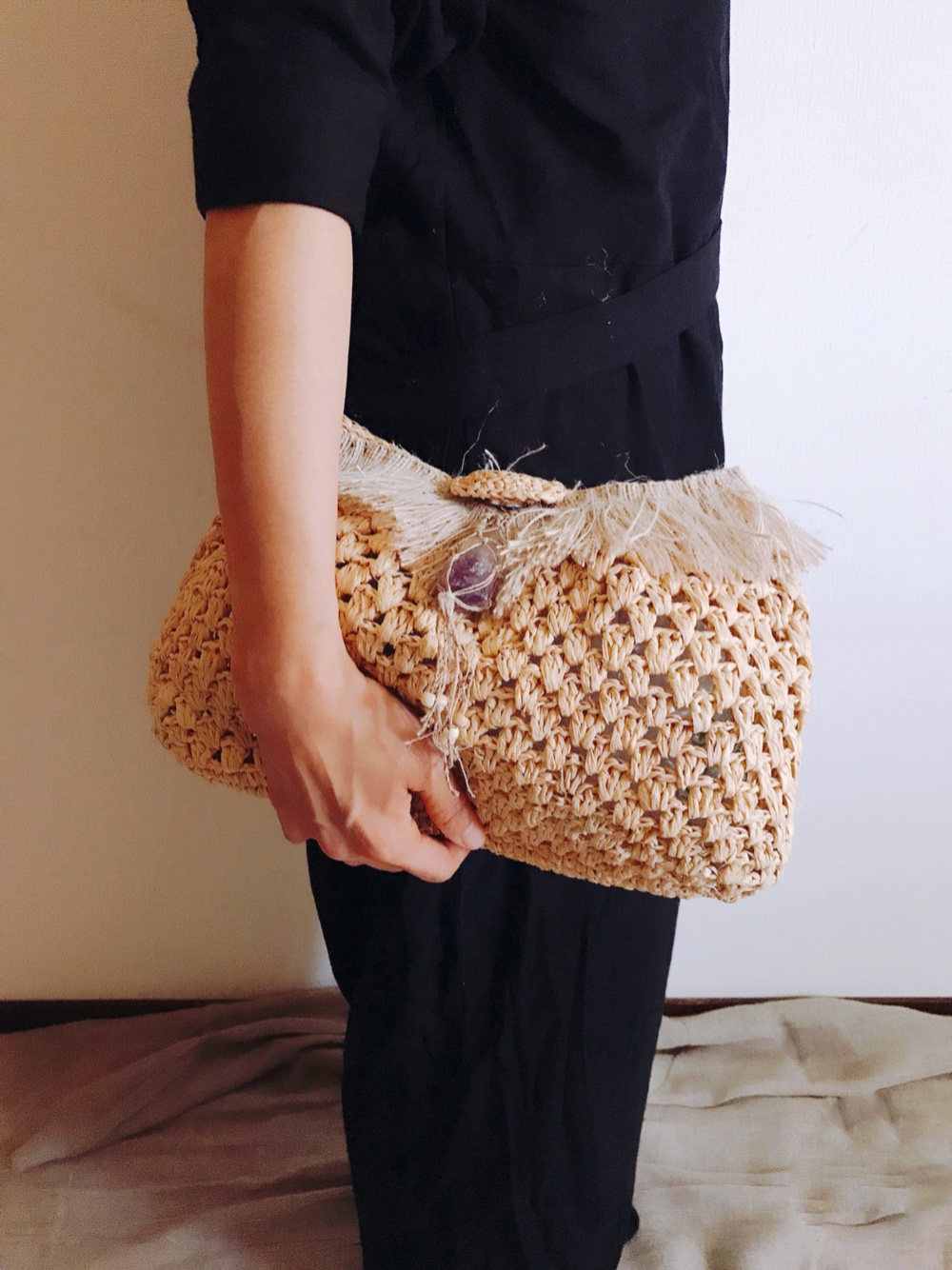 クラッチバック ラフィア アメジスト