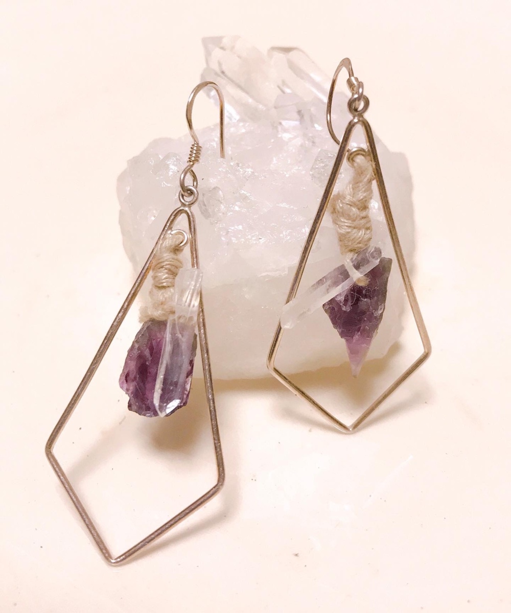 Crystal＋Amethyst rhombus pierced
