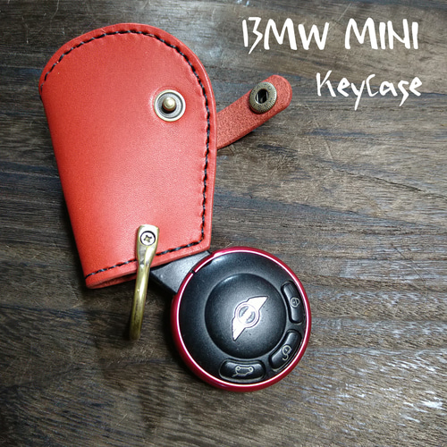 BMW MINI第2世代、第3世代□レザー スマートキーホルダー レッド