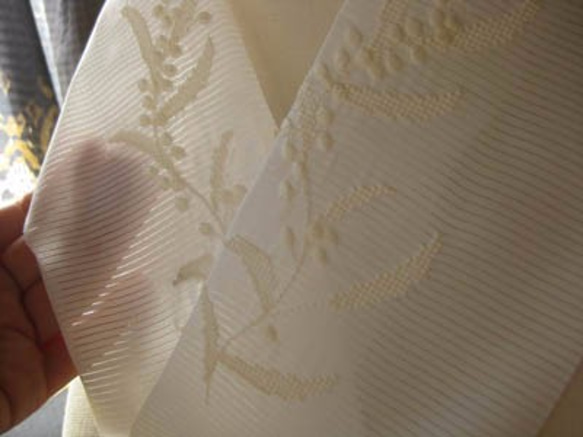 【半衿】夏半衿・ポリ絽・刺繍半衿・五穀豊穣・ホワイト 4枚目の画像