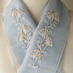 シルクオーガンジーで作るクラフト半衿・清楚な白い実(ブルー木綿半衿とセット) 2枚目の画像