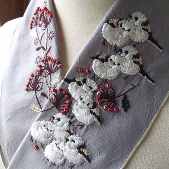 【新品未使用】ペタコさんの刺繍半衿 ／シマエナガ ペタコさんの刺繍半衿＞シマエナガ（富士商会） | 着物や浴衣