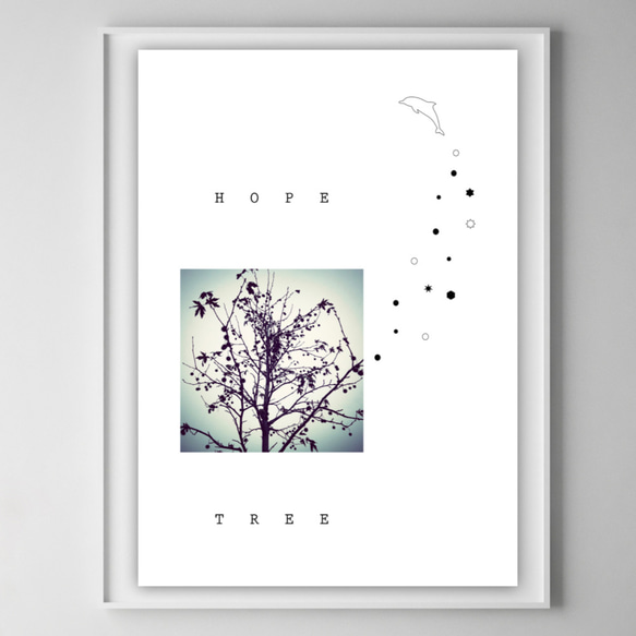 グラフィックデザインポスター HOPE TREE / 風景写真　木　空　自然 イルカ　イラスト　シンプルデザイン 5枚目の画像