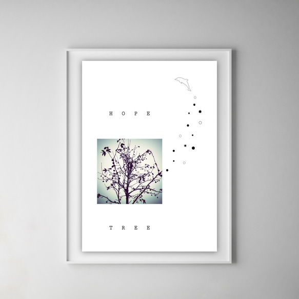 グラフィックデザインポスター HOPE TREE / 風景写真　木　空　自然 イルカ　イラスト　シンプルデザイン 4枚目の画像