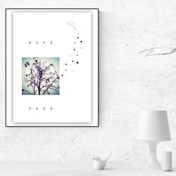 グラフィックデザインポスター HOPE TREE / 風景写真　木　空　自然 イルカ　イラスト　シンプルデザイン 2枚目の画像