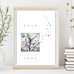 グラフィックデザインポスター HOPE TREE / 風景写真　木　空　自然 イルカ　イラスト　シンプルデザイン 3枚目の画像