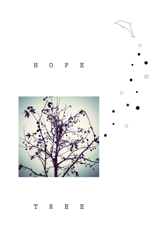 グラフィックデザインポスター HOPE TREE / 風景写真　木　空　自然 イルカ　イラスト　シンプルデザイン 6枚目の画像