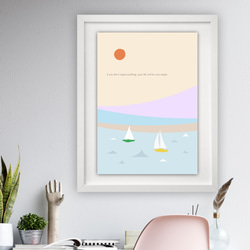 グラフィックデザインポスター ヨットと湖と太陽 / 自然 山 太陽 湖 ヨット 名言 イラスト ライトカラー 3枚目の画像