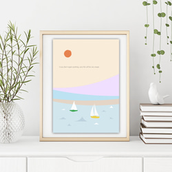 グラフィックデザインポスター ヨットと湖と太陽 / 自然 山 太陽 湖 ヨット 名言 イラスト ライトカラー 1枚目の画像