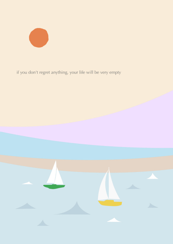グラフィックデザインポスター ヨットと湖と太陽 / 自然 山 太陽 湖 ヨット 名言 イラスト ライトカラー 6枚目の画像