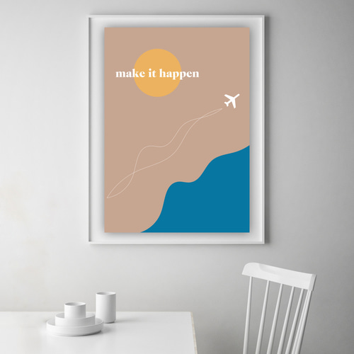 グラフィックデザインポスター make it happen / 飛行機 空 山 グラフィックデザインポスター make it happen / 飛行機 空 山