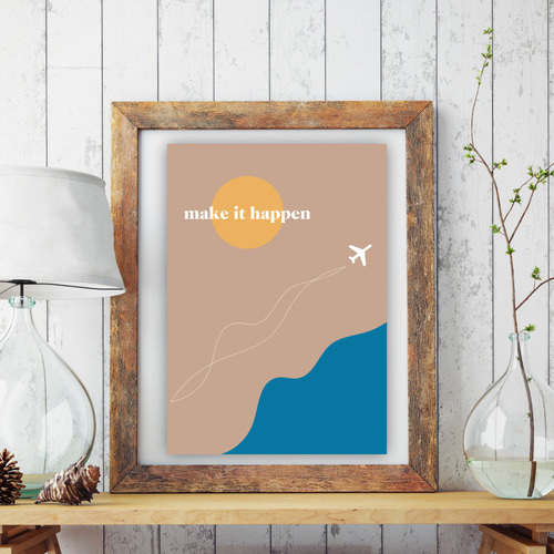 グラフィックデザインポスター make it happen / 飛行機 空 山 グラフィックデザインポスター make it happen / 飛行機 空 山
