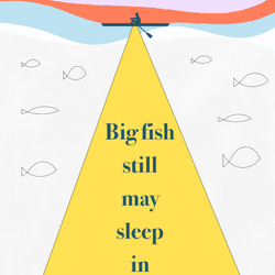 グラフィックデザインポスター   Big Fish / 湖　ボート　魚　イラスト　イエロー　ポップデザイン 7枚目の画像