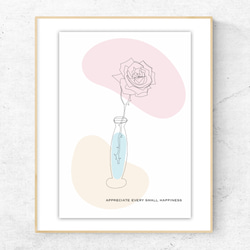 グラフィックデザインポスター small happiness /バラ 花 イラスト ピンク ベージュ ミニマルアート 3枚目の画像