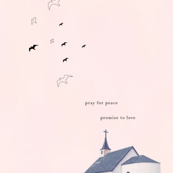 グラフィックデザインポスター love and peace / 教会 鳥 イラスト ピンク ウェディング コラージュ 6枚目の画像