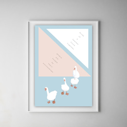 グラフィックデザインポスター Together Ducks / アヒル 家族 ピンク ホワイト 水色 フォトコラージュ 5枚目の画像