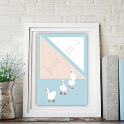 グラフィックデザインポスター Together Ducks / アヒル 家族 ピンク ホワイト 水色 フォトコラージュ 4枚目の画像