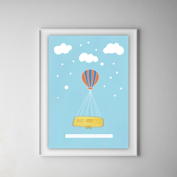 グラフィックデザインポスター Flying Balloon Bus / バス 気球
