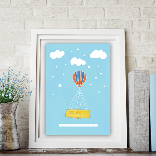 グラフィックデザインポスター Flying Balloon Bus / バス 気球
