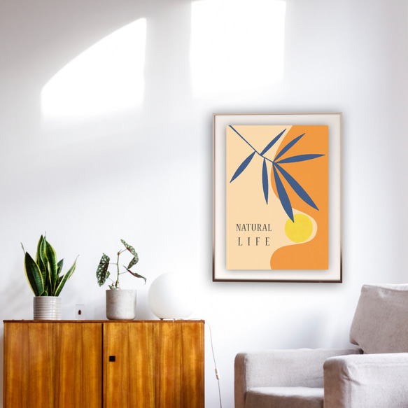 グラフィックデザインポスター NATURAL LIFE/ サマー ヤシ ボタニカル 太陽 ナチュラル オレンジ イエロー 3枚目の画像