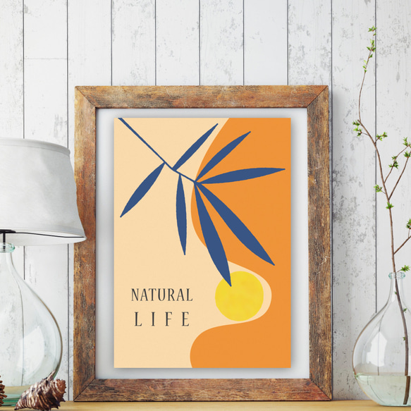 グラフィックデザインポスター NATURAL LIFE/ サマー ヤシ ボタニカル 太陽 ナチュラル オレンジ イエロー 4枚目の画像