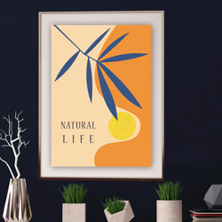グラフィックデザインポスター NATURAL LIFE/ サマー ヤシ ボタニカル 太陽 ナチュラル オレンジ イエロー 2枚目の画像