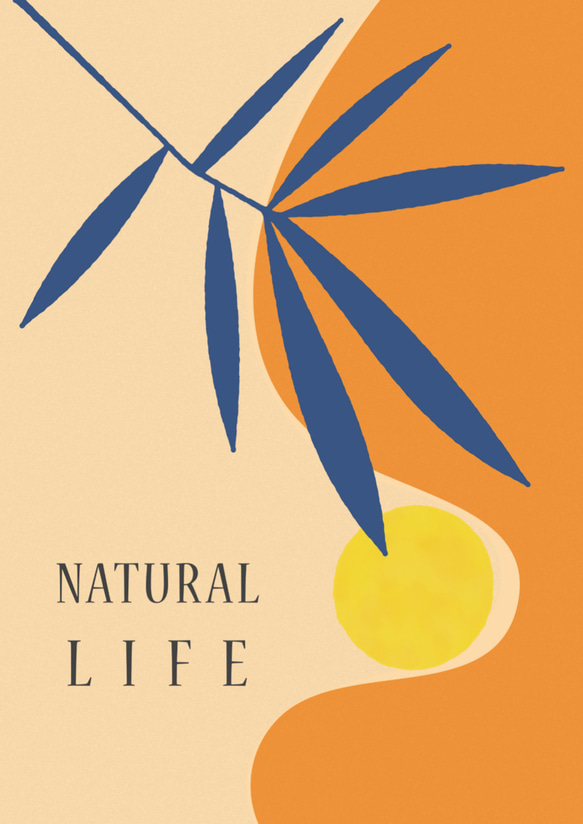 グラフィックデザインポスター NATURAL LIFE/ サマー ヤシ ボタニカル 太陽 ナチュラル オレンジ イエロー 7枚目の画像