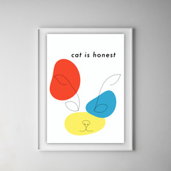 グラフィックデザインポスター cat is honest /猫 イラスト ラインアート 赤 青 黄色 モダンデザイン 6枚目の画像