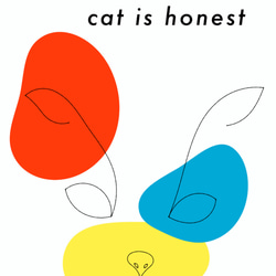 グラフィックデザインポスター cat is honest /猫 イラスト ラインアート 赤 青 黄色 モダンデザイン 7枚目の画像