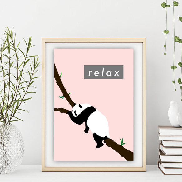 グラフィックデザインポスター relax panda /パンダ ピンク リラックス イラスト ポップデザイン 3枚目の画像