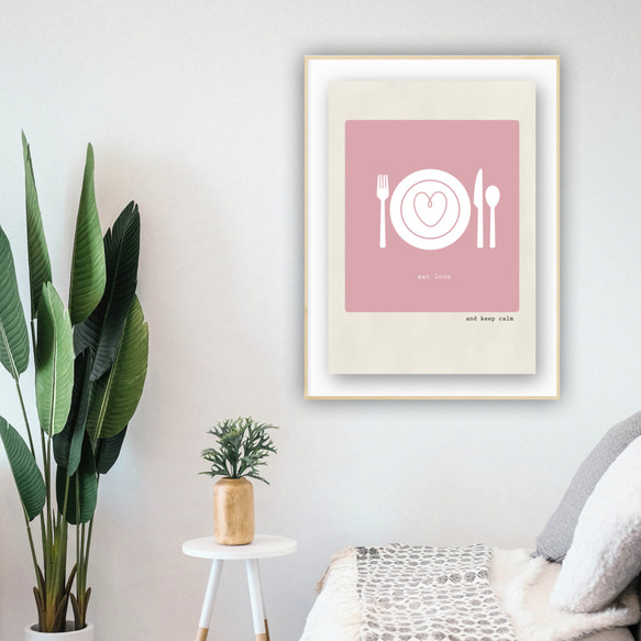 グラフィックデザインポスター eat love/愛 ピンク ハート カフェ リラックス 北欧デザイン 5枚目の画像