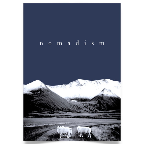 写真・グラフィックデザインポスターnomadism / 羊 自然 風景 白黒写真  北欧 英語 フォトコラージュ 5枚目の画像