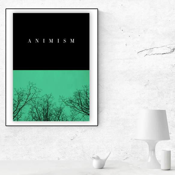 写真・グラフィックデザインポスター ANIMISM / 木 自然 風景写真 英語 グリーン ブラック フォトコラージュ 5枚目の画像