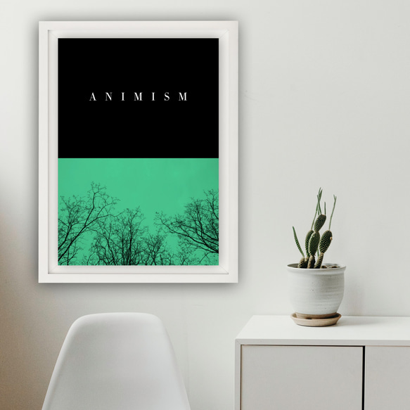 写真・グラフィックデザインポスター ANIMISM / 木 自然 風景写真 英語 グリーン ブラック フォトコラージュ 4枚目の画像