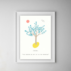 グラフィックデザインポスター IKIGAI/木 自然 鳥 太陽 イラスト モダン ミニマルアート ペールカラー 白 6枚目の画像