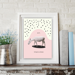 グラフィックデザインポスター as if living in dream/ 夢の中　白い動物と水玉の空とピンクの世界 4枚目の画像