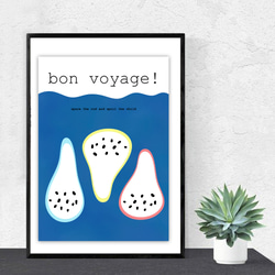 グラフィック デザイン ポスターbon voyage!/ フルーツ　ネイビーブルー　ポップデザイン 2枚目の画像