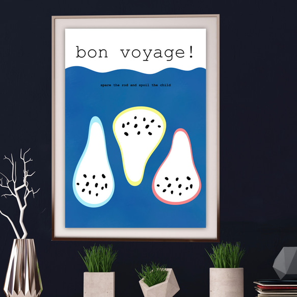 グラフィック デザイン ポスターbon voyage!/ フルーツ　ネイビーブルー　ポップデザイン 3枚目の画像