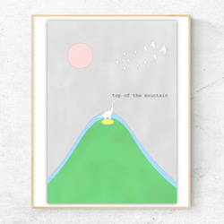 グラフィックデザインポスター top of the world /鳥と山と恐竜 パステルカラー ポップデザイン 6枚目の画像