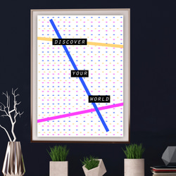 グラフィックデザインポスター DISCOVER YOUR WORLD/ 世界 近未来 カラフル ドット ポップデザイン 4枚目の画像
