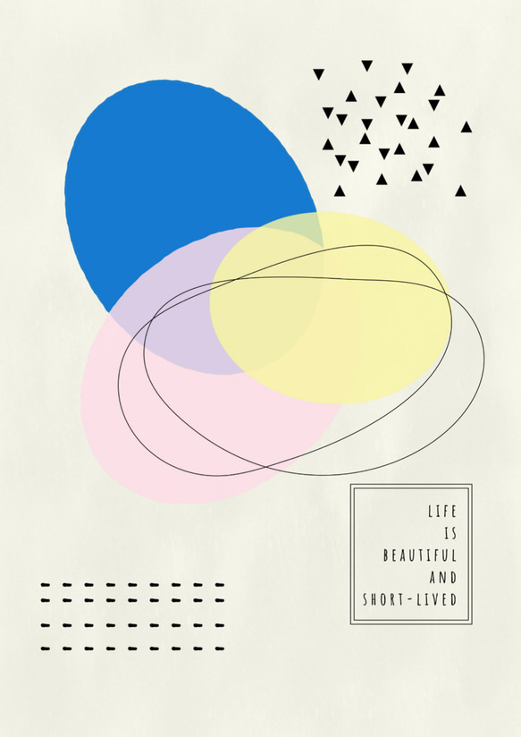 グラフィックデザインポスター life is beautiful /青 黄色 ピンク パステルカラー 北欧ポップデザイン 4枚目の画像
