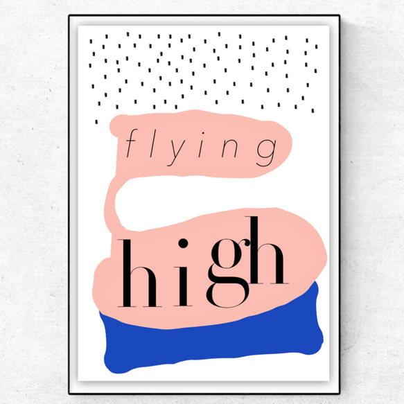 グラフィックデザインポスター flying high /水玉ドット ピンク 青 スタイリッシュ モダン ポップデザイン 3枚目の画像