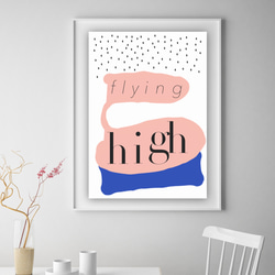 グラフィックデザインポスター flying high /水玉ドット ピンク 青 スタイリッシュ モダン ポップデザイン 2枚目の画像