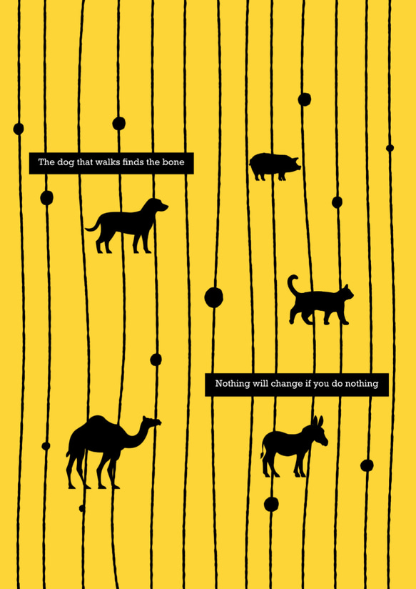 グラフィックデザインポスター dog walking / 犬 動物 イエロー プラック ストライプ ポップ 4枚目の画像