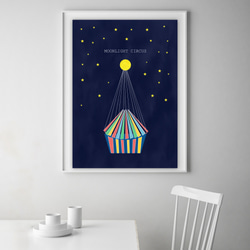 グラフィックデザインポスター moon light circus/ サーカス 夜　月 星 ネイビー おとぎの国 5枚目の画像